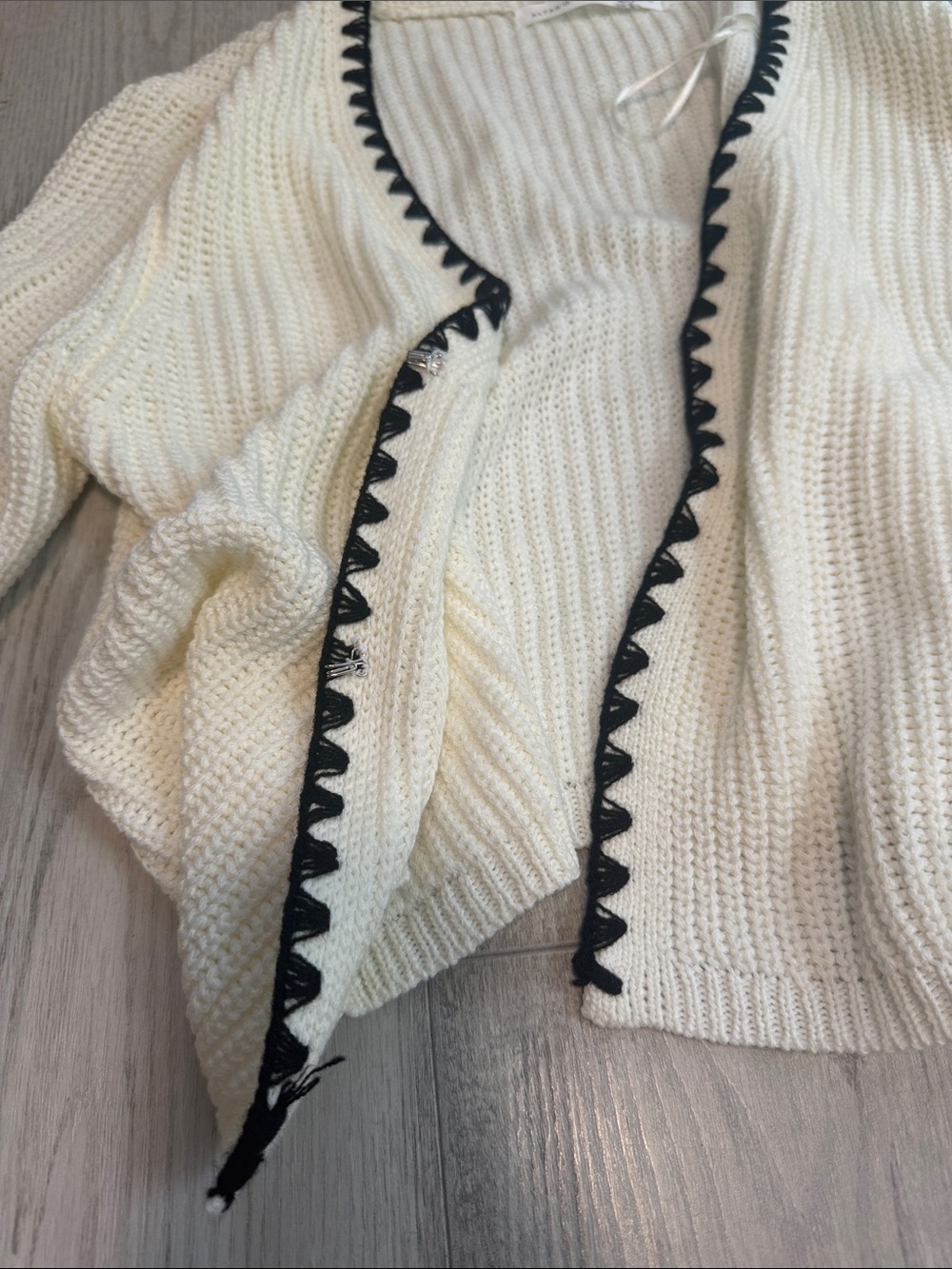 Altar'd State Cream Open-Front Cardigan with Black Trim - Picture 4 of 4